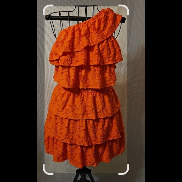 LC Lauren Conrad Dresses & Skirts - Lauren Conrad Burnt Orange Ruffle Layers Off the Shoulder Midi Dress Size M